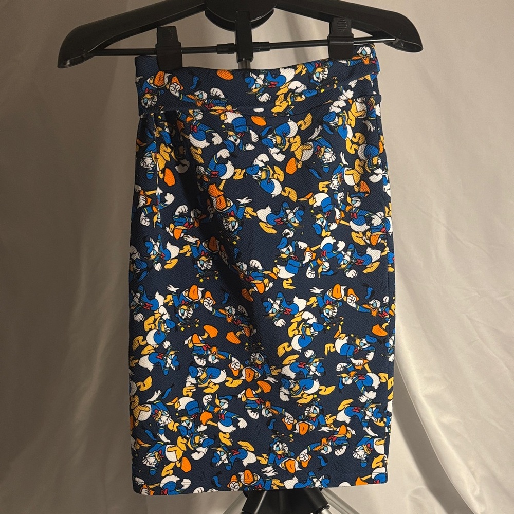 LuLaRoe Navy and Orange Cartoon Print Pencil Skirt